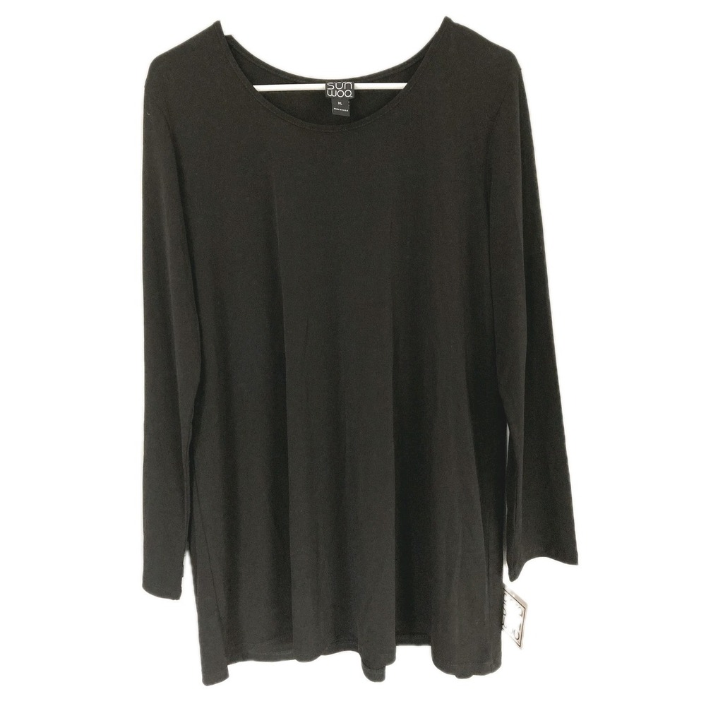 Clara Sunwoo Blouse Women XL Black Stretch Scoop Neck Long Sleeve Tunic NWT